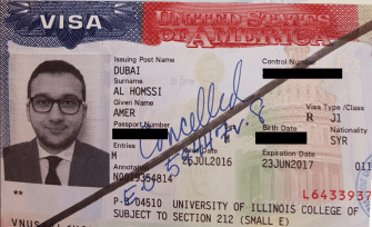An image of Amer Al Homssi's visa marked 